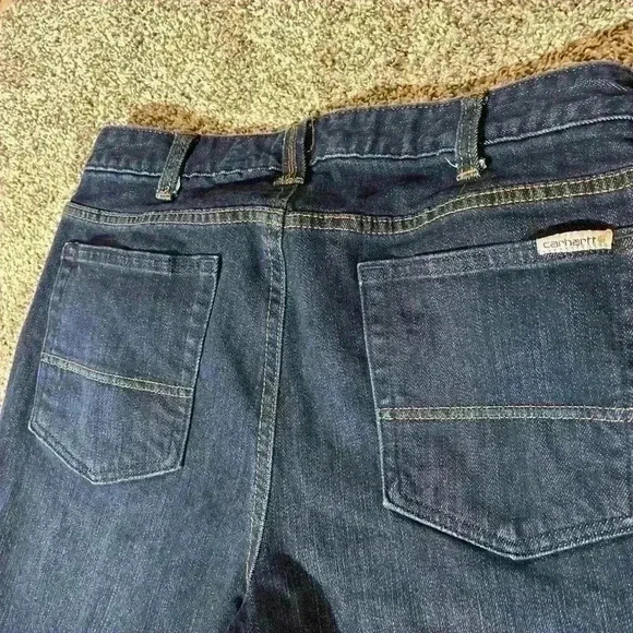 Carhartt Original Fit Straight Leg Jeans Womens 10 Short Dark Wash Blue Workwear - Picture 9 of 9